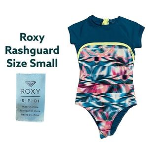 Roxy Teal Short Sleeve Rashguard Bodysuit Swimsuit Surf Beach Lake Size Small